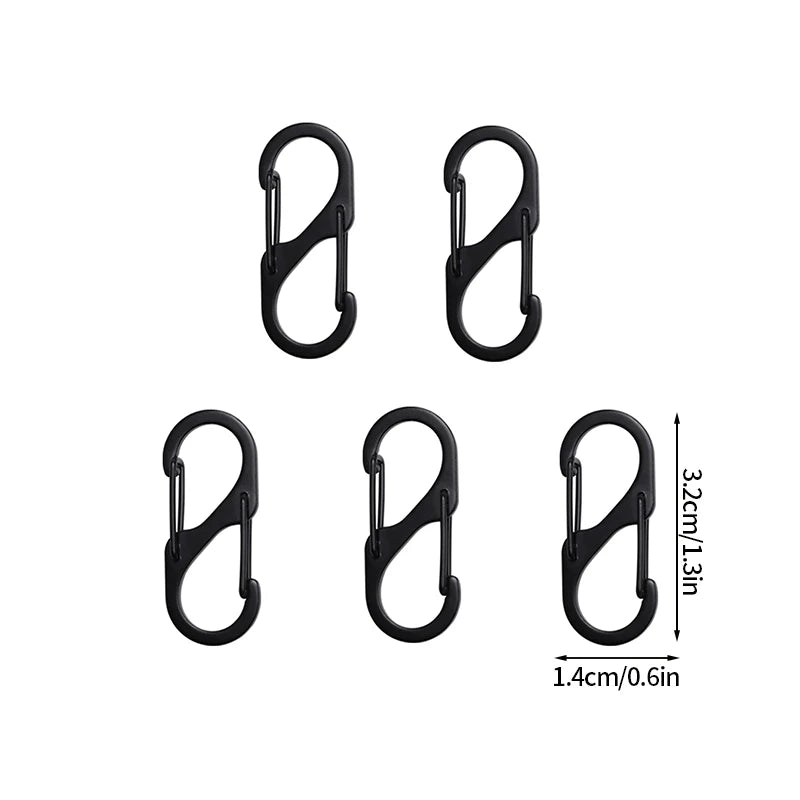 5PCS Tactical S-Type Carabiner Hooks – Mini Aluminum Keychain Clips for Camping & Hiking